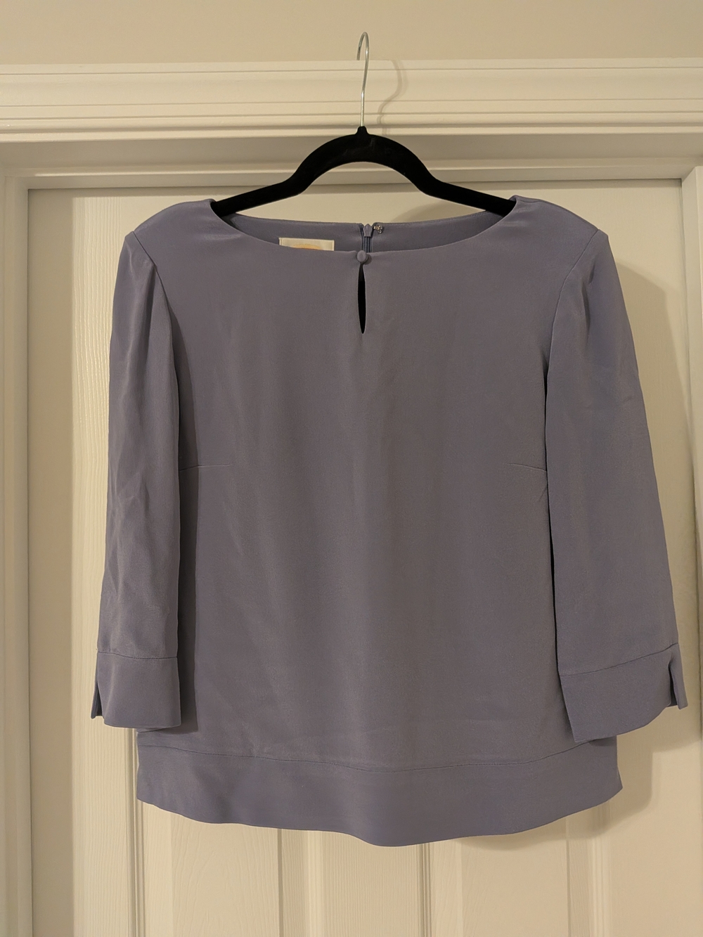 Womens Blue Silk Blouse - Classic 3/4 Sleeve Top